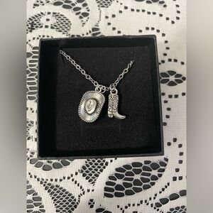 🌸 NEW Silver Western Cowboy Hat and Boot Charm Necklace